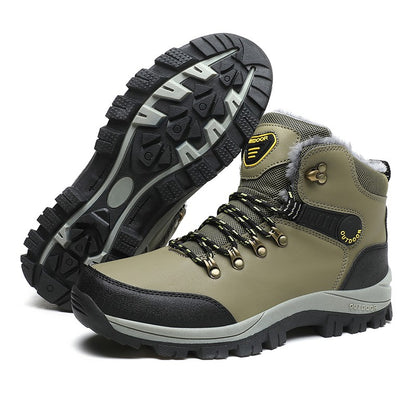 Botas de inverno masculinas com pele quente, antiderrapantes, sapatos casuais de trabalho masculinos, tênis de couro impermeáveis, botas de cano alto, tamanhos grandes
