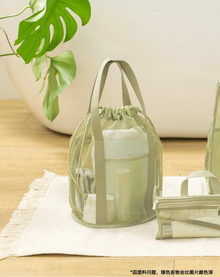 Travel Large Capacity Mesh Nylon Cosmetic Bag Organizer Foldable Casual Mesh Drawstring Bags Rope Bundle Pocket Swim Washing Bag