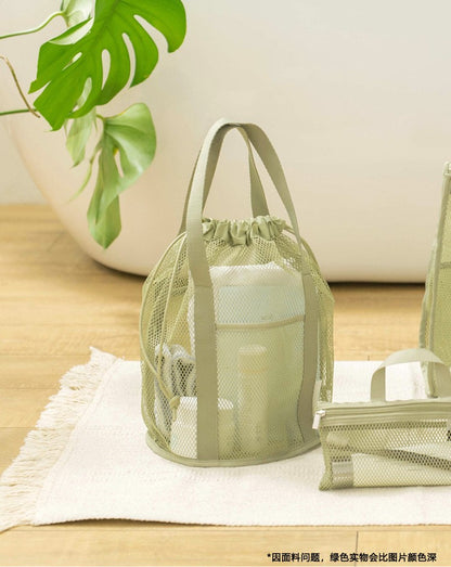 Travel Large Capacity Mesh Nylon Cosmetic Bag Organizer Foldable Casual Mesh Drawstring Bags Rope Bundle Pocket Swim Washing Bag