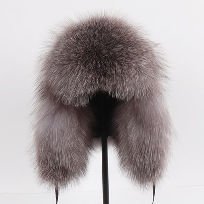 2025 Novo Chapéu Feminino Ushanka Russo de Pele de Raposa Natural Inverno Grosso Quente Orelhas Moda Chapéu Bomber Senhora Gorro Genuíno de Pele de Raposa Real
