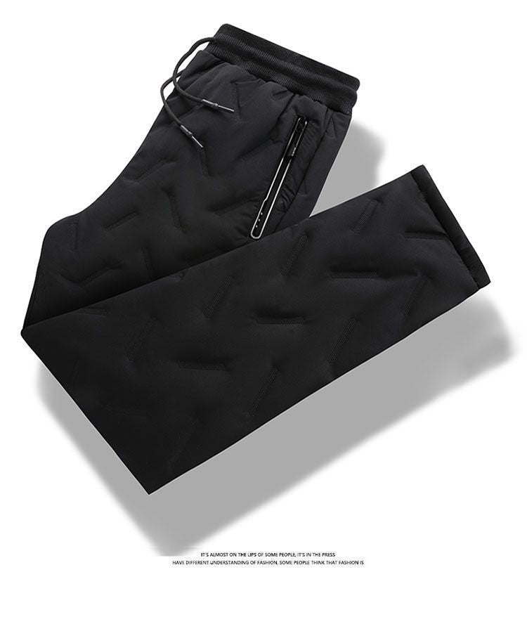 Men's Winter Thiened Fce Lined down Cotton Pants Casual Spor Long Trousers Loose Fit Warm Outerwear for Autumn And Winter
