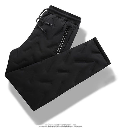 Men's Winter Thiened Fce Lined down Cotton Pants Casual Spor Long Trousers Loose Fit Warm Outerwear for Autumn And Winter