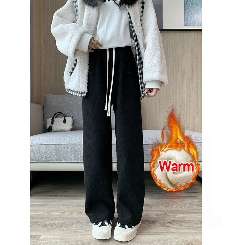 2025 New Winter Warm Thicken Fleece Wide Leg Pants Women Baggy Joggers Trousers Straight Casual Sweatpants Fashion Y2K Clothing
