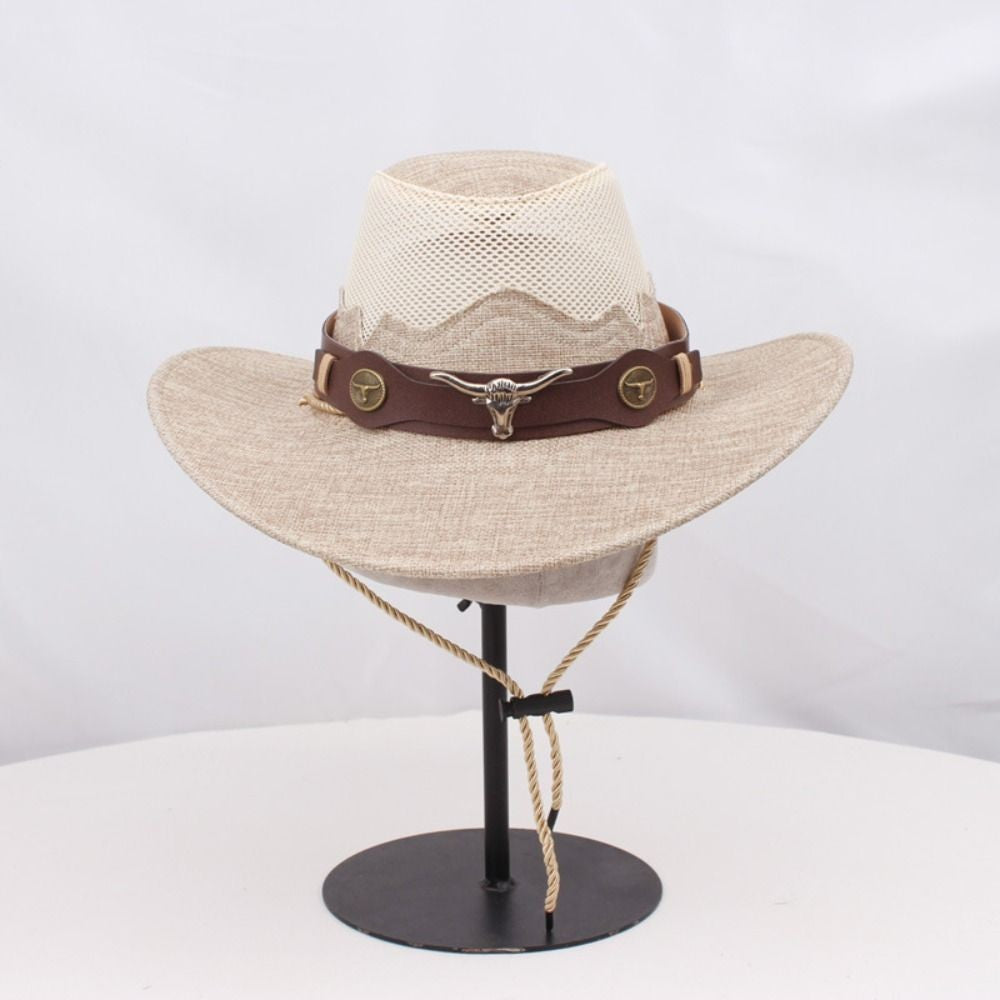 Wide Brim Western Cowboy Hats Ethnic Style Visor Cap Sunscreen Bucket Hat Mesh Knight Hat Sun Protection Fisherman Cap Travel