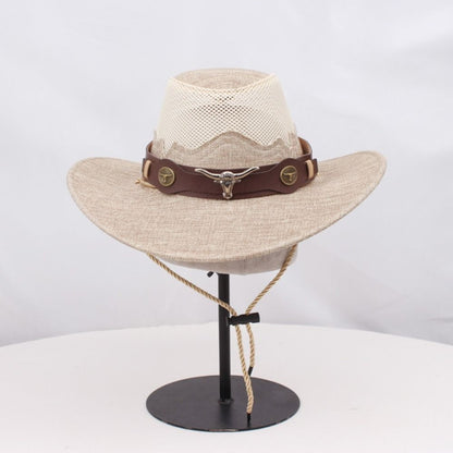 Wide Brim Western Cowboy Hats Ethnic Style Visor Cap Sunscreen Bucket Hat Mesh Knight Hat Sun Protection Fisherman Cap Travel