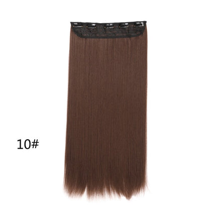 Alongamento de Cabelo Sintético Invisible Hair Extensions com 5 Clipes, 60cm, Liso, Resistente ao Calor, para Mulheres