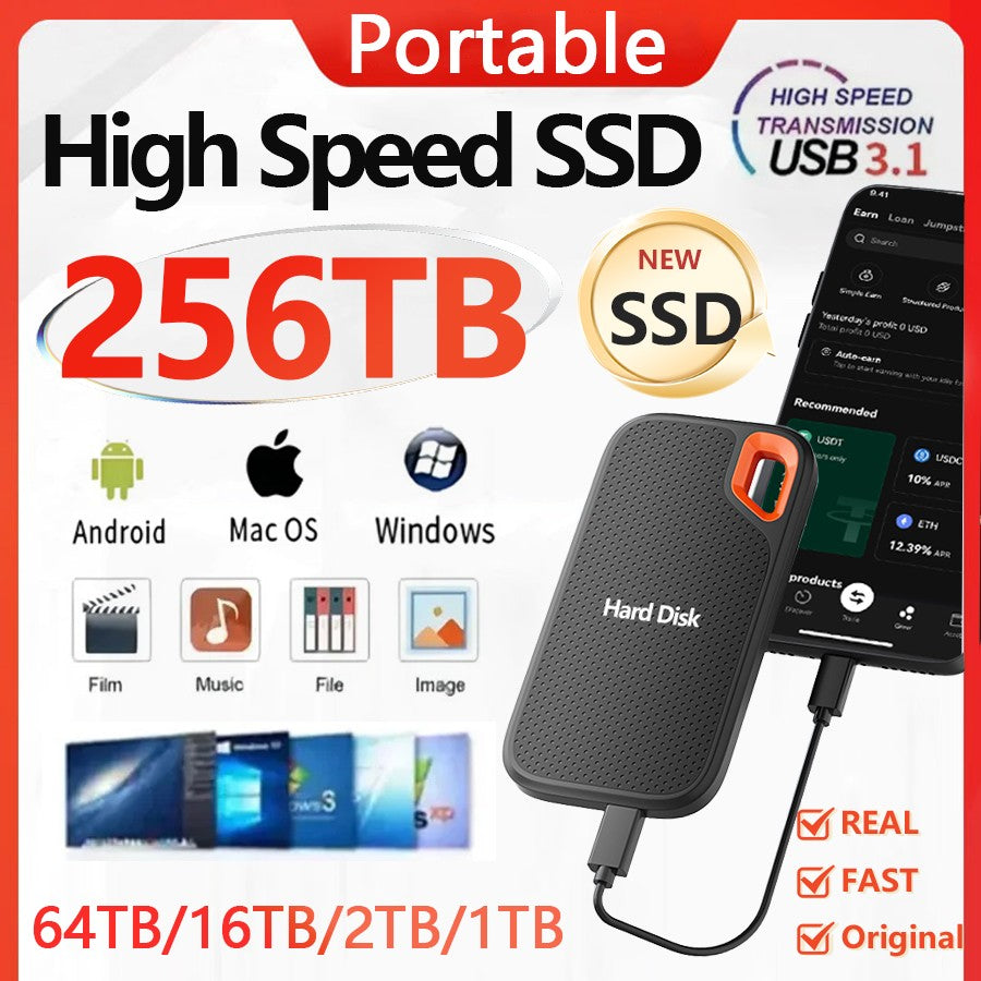 HD Externo 1TB SSD Portátil 4TB Disco Rígido Externo USB 3.1 256TB de Alta Velocidade para PC/Mac/Celular