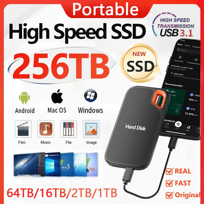 HD Externo 1TB SSD Portátil 4TB Disco Rígido Externo USB 3.1 256TB de Alta Velocidade para PC/Mac/Celular