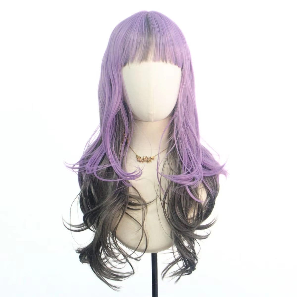 Peruca Sintética Cabelo Cacheado Longo com Onda Corporal Natural Roxo Preto para Festa Anime Cosplay