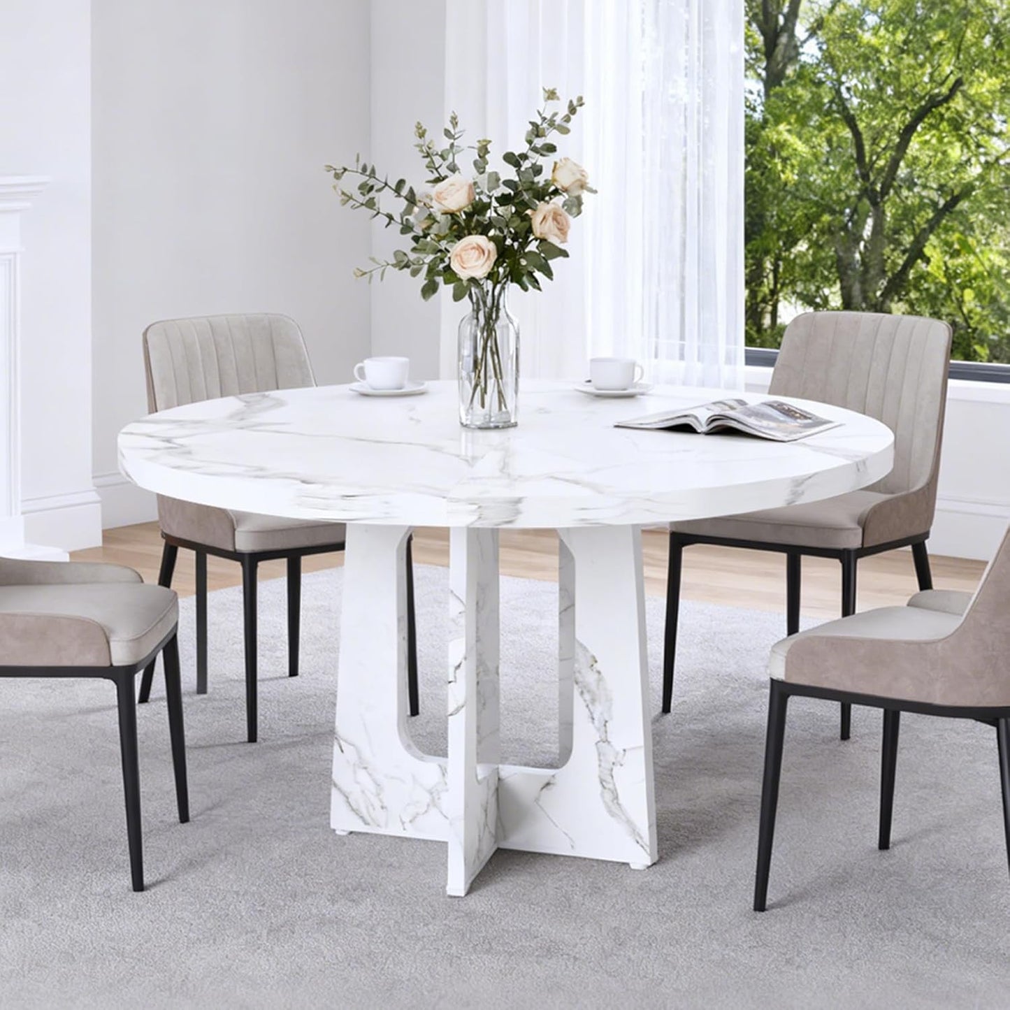 47" Round Dining Table for 4-6, Farmhouse Wood Circular Kitchen Tables, Dark Brown Retro Circle Dinner Table Easy Assembly
