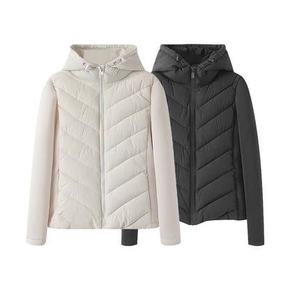 Taop&Za women's long sleeved stand up collar winter new design sense short slim fit hooded patchwork cotton jacket