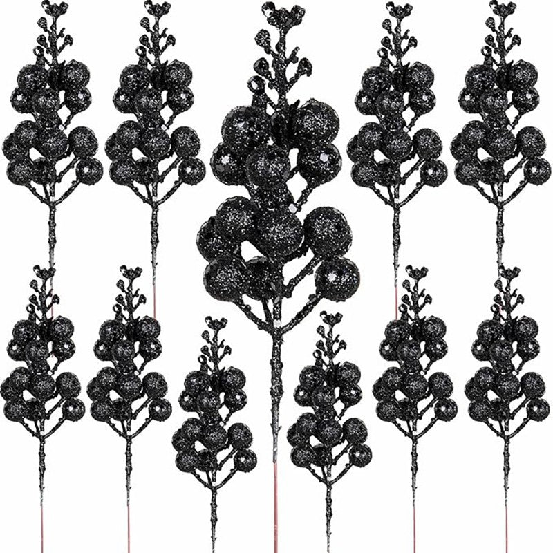10Pcs Christmas Decoration Artificial 15heads Sparkling Berry Bouquet Xmas Tree Ornaments for Home Decor New Year Party Supplies