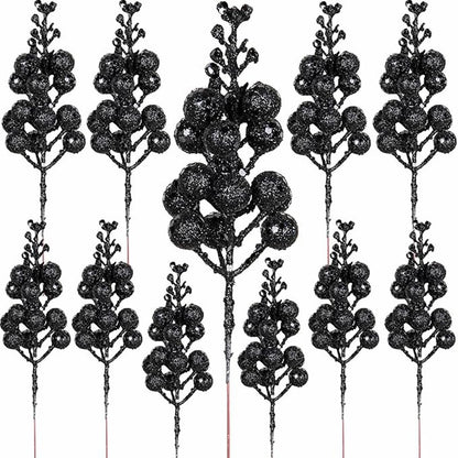 10Pcs Christmas Decoration Artificial 15heads Sparkling Berry Bouquet Xmas Tree Ornaments for Home Decor New Year Party Supplies