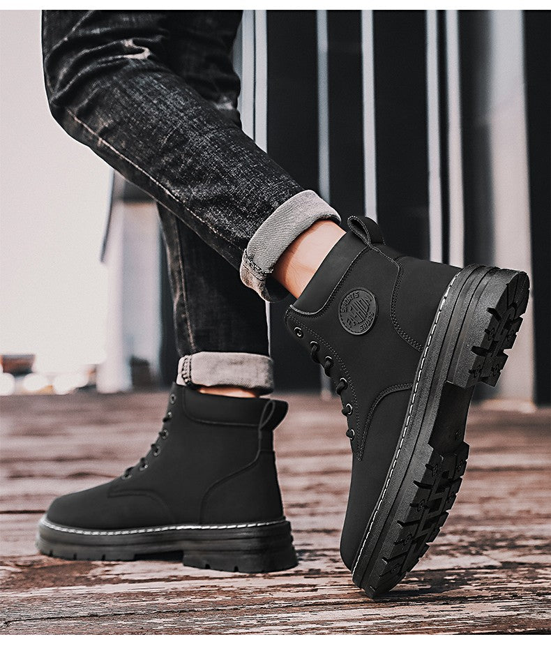 Men's Boots Autumn New High Top Workwear Boots British Style Korean Version Thick Soled Lace Up Anti Slip Warm Men Boots