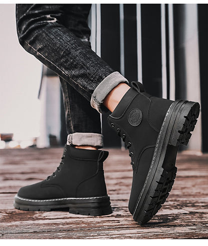 Men's Boots Autumn New High Top Workwear Boots British Style Korean Version Thick Soled Lace Up Anti Slip Warm Men Boots