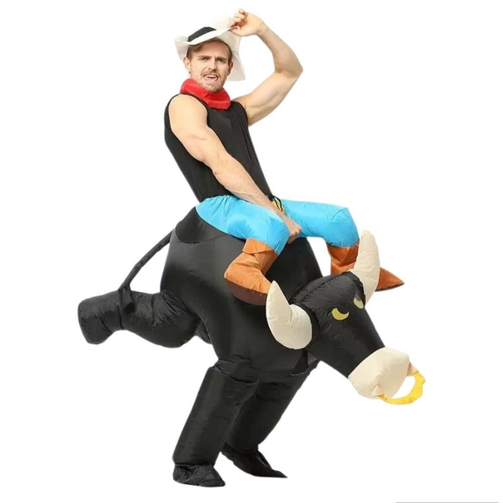 Inflatable Riding Bull Cowboy Costume Adult Funny Blow Up Rodeo Bull Outfit For Halloween Carnival Cosplay Party Dress Up