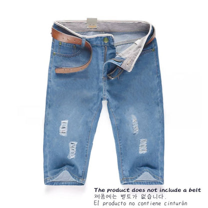 29-40 New Summer Men's Personalized Washable Perforated Denim Pants Large Casual Middle Pants