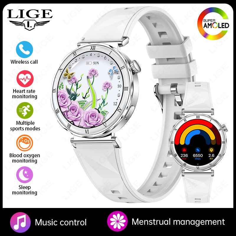 LIGE New Ultra Thin Smart Watch Women Screen Always Display Time Diamond Luxury Bracelet Voice Calling AMOLED Smartwatch Ladies