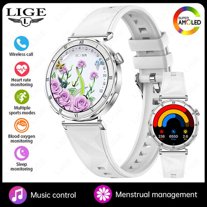 LIGE New Ultra Thin Smart Watch Women Screen Always Display Time Diamond Luxury Bracelet Voice Calling AMOLED Smartwatch Ladies
