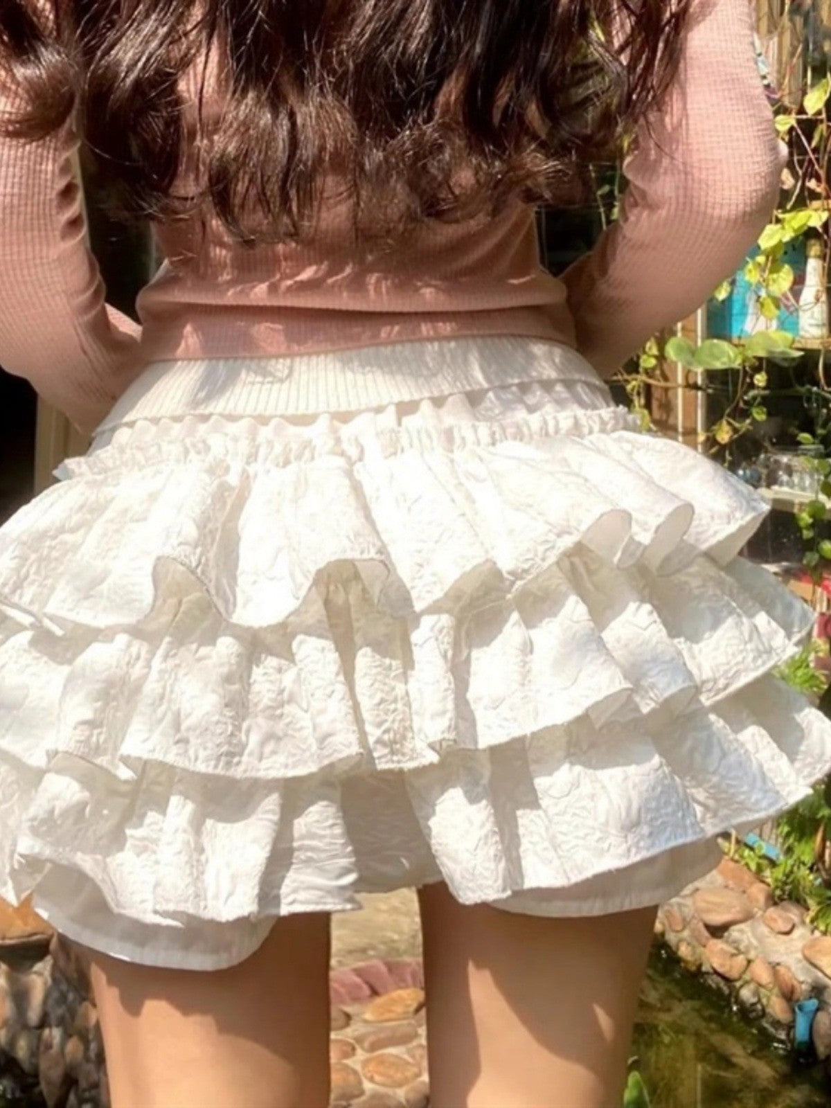 Kawaii Ball Gown Short Skirt Pleated Ruffles Layered High Waist Solid Mini Cake Skirts Lolita Girl Sweet Cute Elastic Waist  Y2K