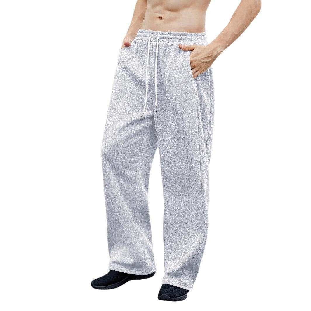 European and American men's waist trousers waist drawstring straight wide-leg loose trousers sports trousers pocket men pants