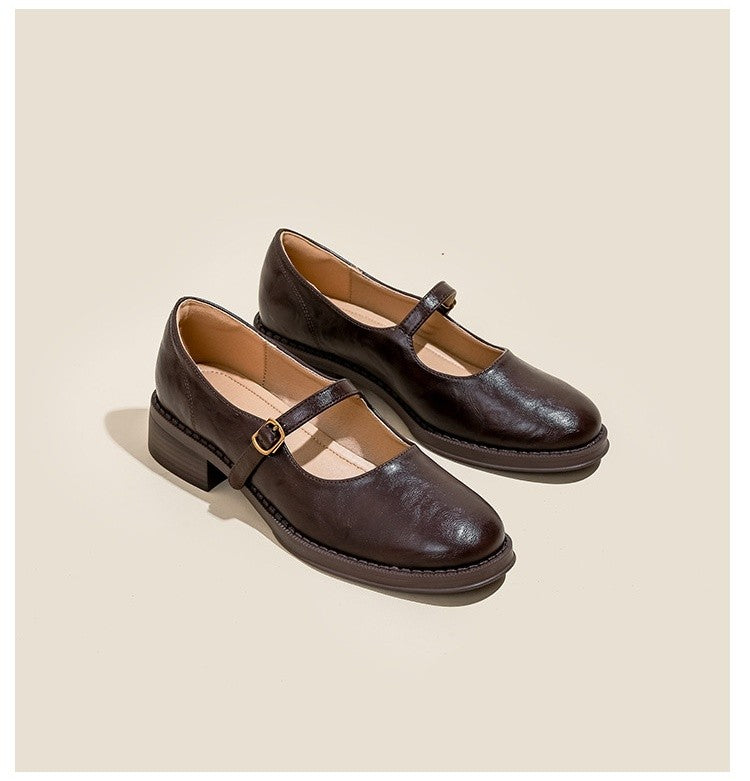 Mary Janes Women's Shoes Round Toe Flats Spring and Autumn New Fashion Buckle Strap Shallow Mouth Low Heels Loafers Women Flats