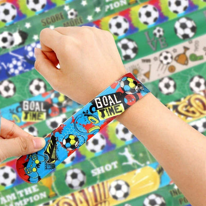 12-72Pcs Pack Football Pattern Slap Bracelets Birthday Party Favors Football Carnival Gifts Classroom Prize Giveaways Fillers