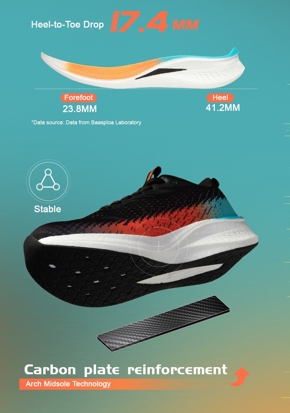 Baasploa Men Jogging Sports Shoes Carbon Plate Professional Cushioning Sneakers Male Outdoor Breathable Non Slip Running Shoes