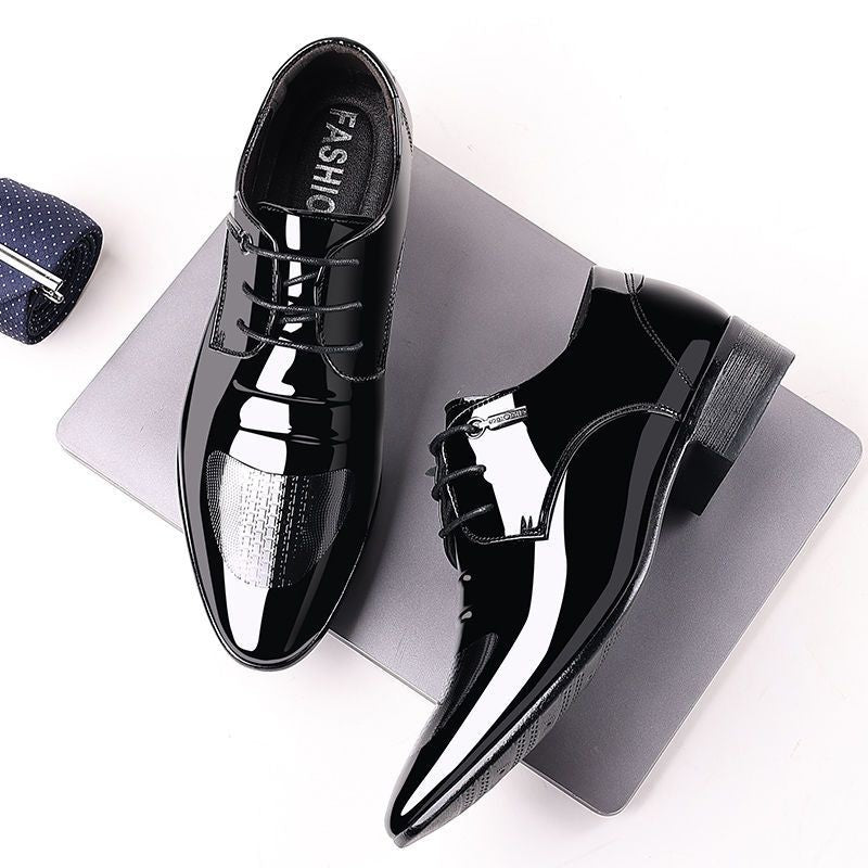 Sapatos Sociais Masculinos de Amarrar em Couro Envernizado Preto Bico Fino Estilo 2025 Preço Baixo Luxo Designer Escritório Terno 39 Masculino