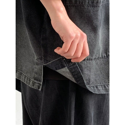 Ancient Style Denim Shirt Mens Halo Dyed Washed Single Breasted Short Sleeved Jacket Lapel Collar Fashion Tops Male High Quality