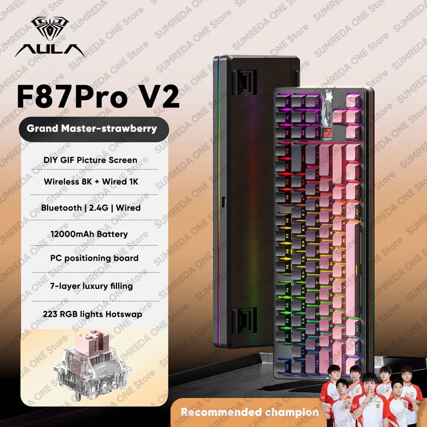 AULA F87 Pro V2 Wireless Gaming Mechanical Keyboard F87Pro V2 Bluetooth 2.4G Wired RGB Hotswap 8K Return 12000mAh Gamer Keyboard