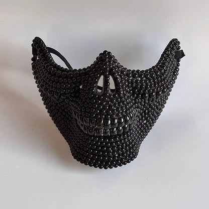 New Ghost Rider Mask Handmade DIY Pearl Carnival Party Mask, Horror Half Face Chin Mask for Men and Women, Halloween