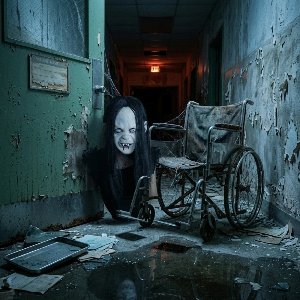 Scary Sadako Ghost Full Head Latex Mask Long Straight Black Hair Pale White Face Bloody Vampire Fangs Creepy Horror Female Spirit Mask For Halloween Carnival Cosplay Masquerade Haunted House Bar Party Prank Trick Photo Booth Costume Decoration Accessory