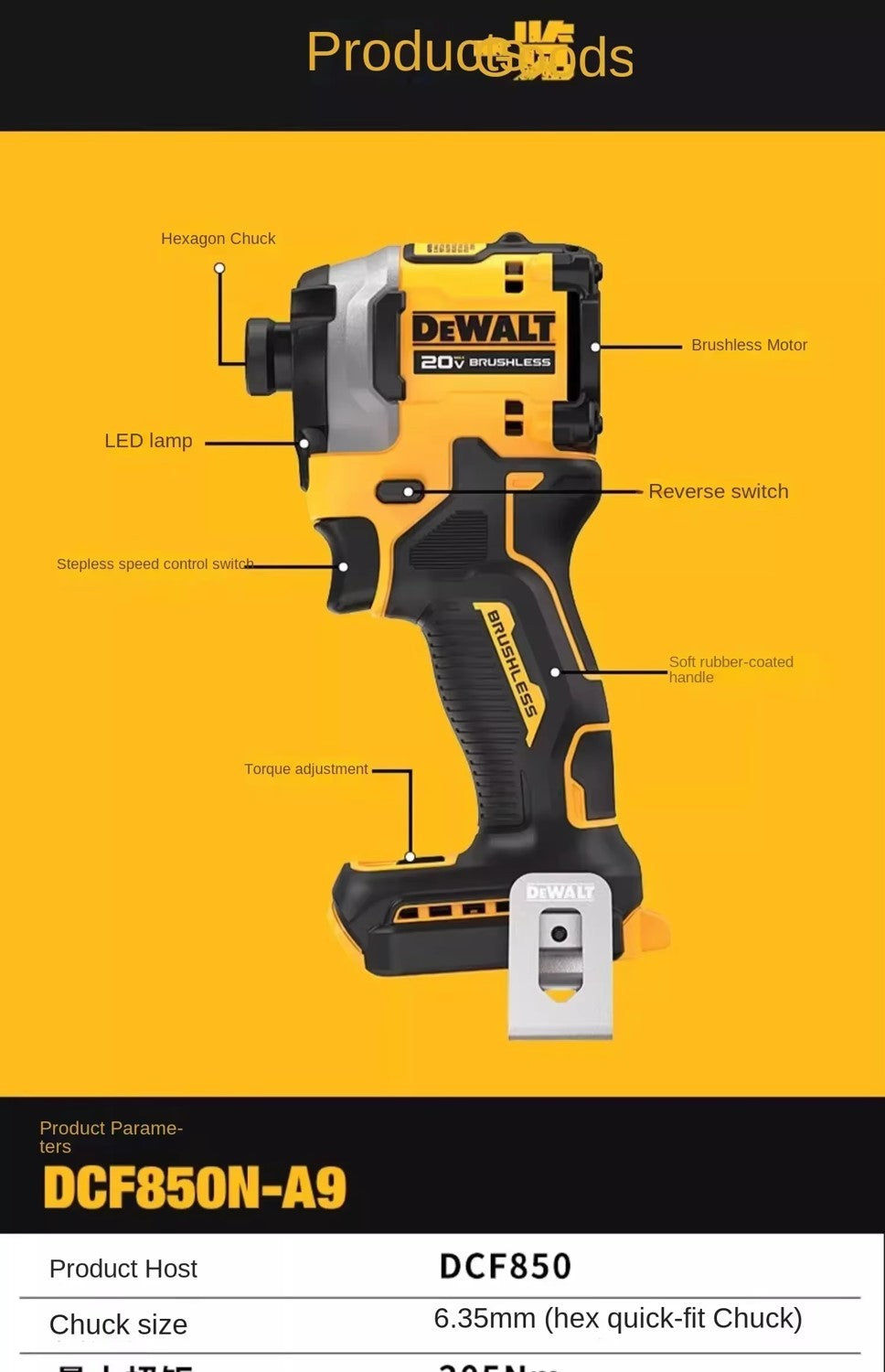 DEWALT DCF850 Parafusadeira de Impacto Elétrica 20V Bateria de Lítio Parafusadeiras a bateria sem escova Ferramentas de alto torque ?? Sem bateria