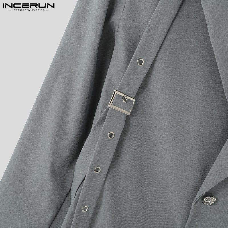 INCERUN Korean Fashion Men Blazer Casual  Long Sleeve Solid Tops Pocket Button Steetwear Male Outfits Well Fitting Vintage Coats