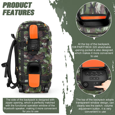 Portable Speaker Dust Case With Mic Pocket Party Travel Multifunctional Backpack For JBL Partybox Stage 320 Speaker Storage Bag