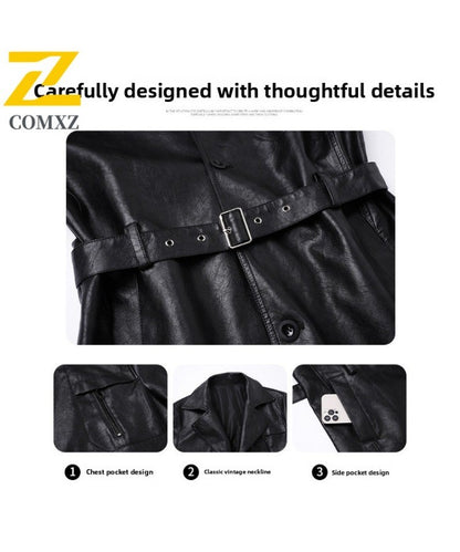 New Mid-length Men's Leather Jacket Spring and Autumn Fashion Functional Lapel PU Jacket Retro Men's Motorcycle Leather Jacket