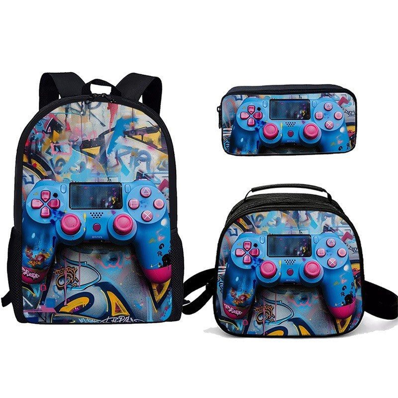 Desenho animado Popular console de jogos pad Impressão 3D 3pçs/Conjunto Mochilas Escolares de Estudante para Laptop Mochila Daypack Bolsa Transversal de Almoço Estojo de Lápis