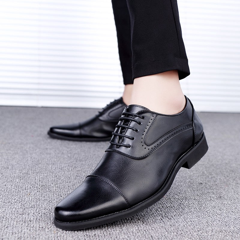 European Style Brown Leather Shoes Man Platform Pointed Toe Men's Dress Shoes Large Size 38-48 Quality Elegant Shoes For Men