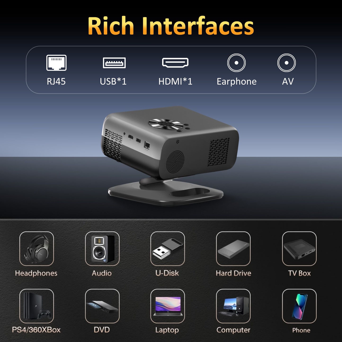 HORLAT M4 Projetor Portátil 25000 Lumens Android12 Mini Projetor 4K 64G Foco Automático Keystone Full HD 1080P 3D Home Theater WiFi6