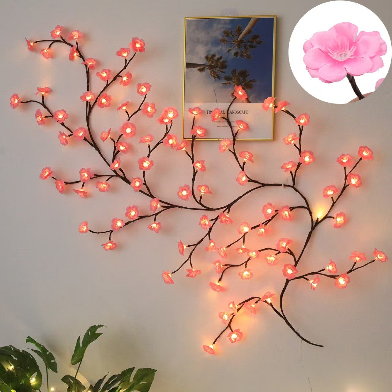 Cherry LED Tree Branch Lights 8 Modes USB Powered Cherry Blossom Branch Decoration Night Lights for Indoor Home Walls and Doors