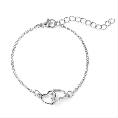 Pulseira Estilo Simples Vendas Coração a Coração Combinando Dupla Pequena Pulseira de Coração Oco Moda 2024 Novo Temperamento