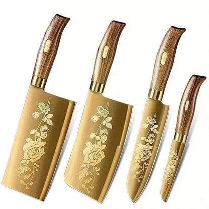 Conjunto de 4 Facas de Cozinha com Revestimento de Titânio - Afiadas, Duráveis, Perfeitas para Cortar Carnes e Ossos, para Cozinhas Profissionais e Domésticas