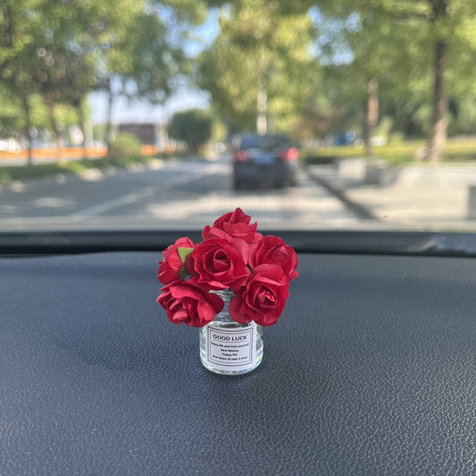 Cute Mini Rose Vase Car Decor - Floral Center Console Ornament for Dashboard, Auto Interior Decoration Accessories for Women