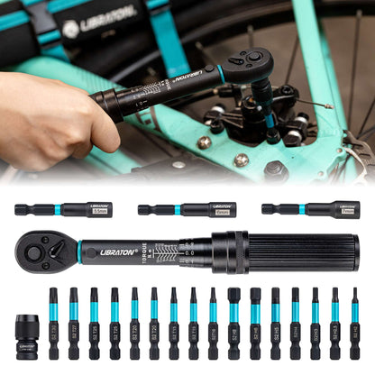 Chave Torquímetro para Bicicleta 21 Peças 1/4" 2-14Nm, Conjunto de Chaves de Torque para Bicicleta com Soquetes, Chave de Soquete e Bits de Impacto para Reparo de Bicicletas e Motocicletas