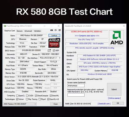 Placa de Vídeo MLLSE AMD Radeon RX 580 8GB 2048SP Gaming GDDR5 256Bit PCI-E 3.0 ×16 8Pin Radeon GPU Rx 580 8g para Jogos
