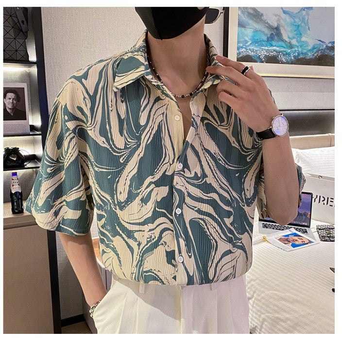 Japanese Summer Ice Silk Flower Shirt for Men Short Sleeve Loose Casual Harajuku Oversized 2023 New Thin Hawaiian Shirt Men
