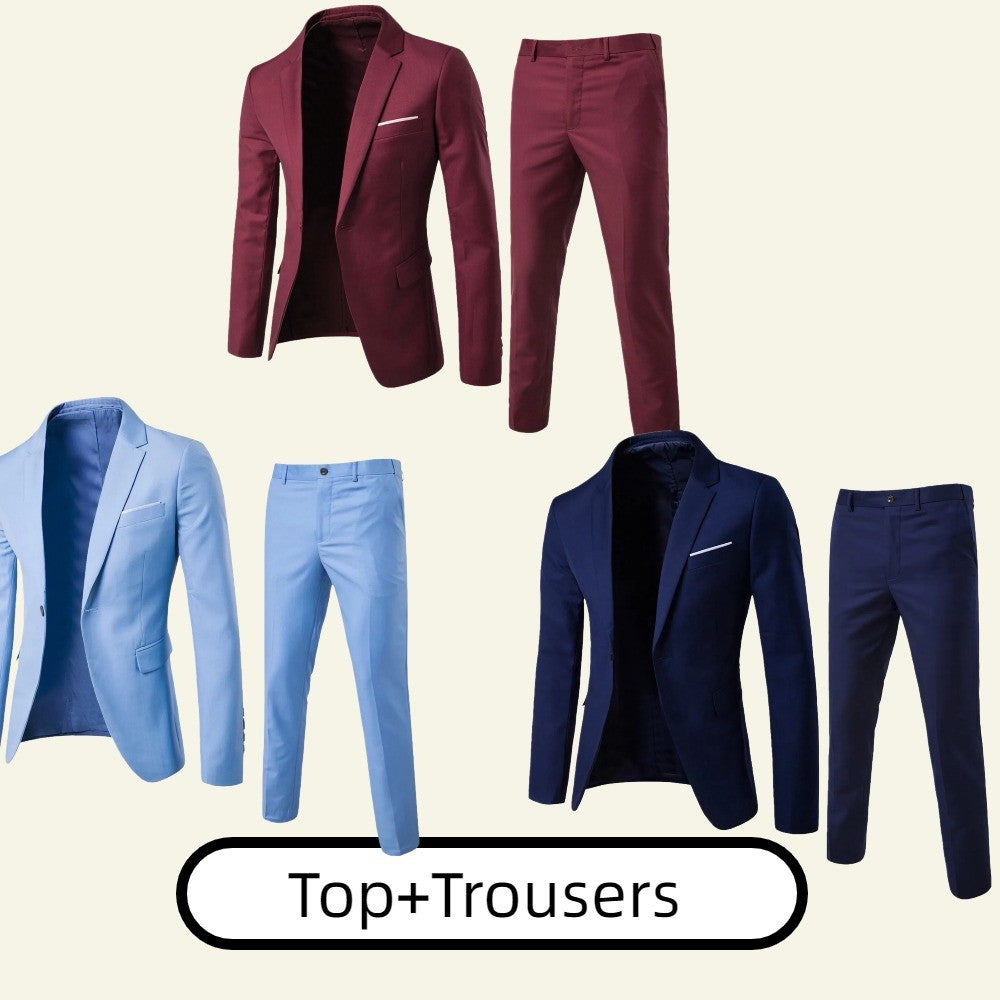 Men's Suit 2-Piece Set - Korean Style Slim Fit Business Formal Blazer for Groom & Best Man