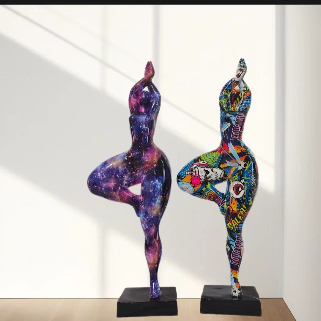 Europe Resin Decoration Home Wine Cabinet Ornaments Action Figures Statue Graffiti Yoga Weight Loss Woman Living Room Decor New