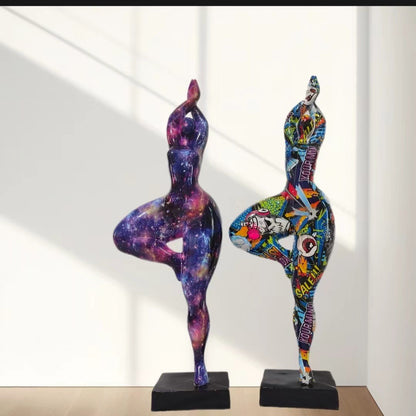 Europe Resin Decoration Home Wine Cabinet Ornaments Action Figures Statue Graffiti Yoga Weight Loss Woman Living Room Decor New
